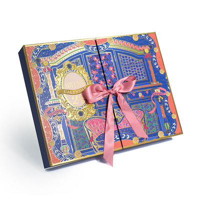 Matt Lamination Custom Gift Box With Ribbon in Pink Blue Gold Stamping Color