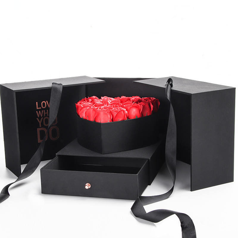 Big Cube Flowers Gift Box With Heart Shape Box And Drawer Box
